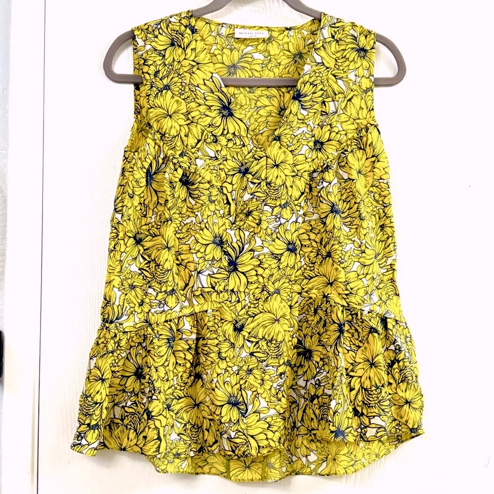 Megan Park Silk Yellow Floral Sleeveless Top Size 00